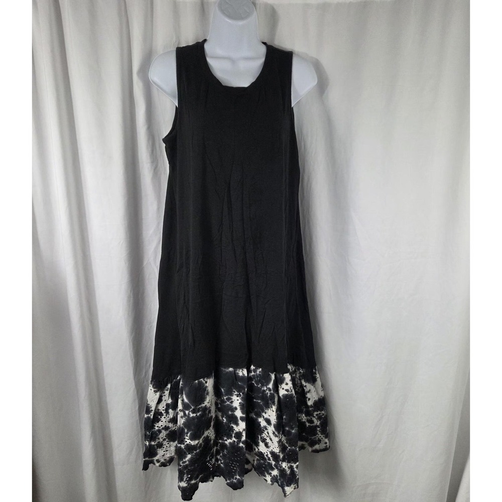 Logo Lori Goldstein Dress Womens Medium Black Tie Dye Ruffle Hem Tank Maxi